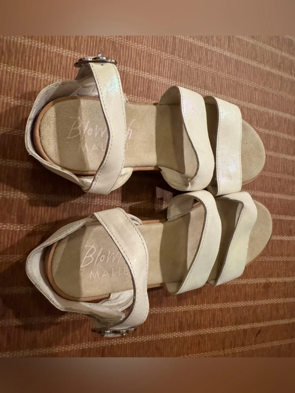 Blowfish White Cream Holographic Triple-Strap Sandals